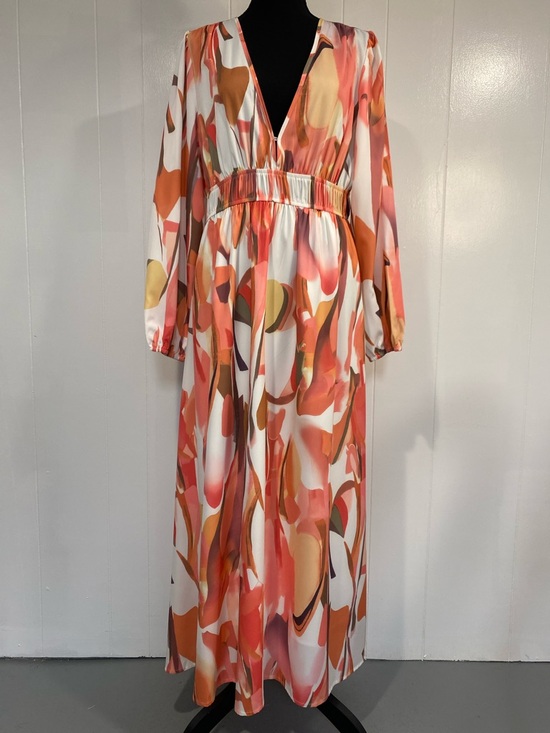 Maxigerui Dresses & Skirts - Romantic Flowing Maxi Dress V Neck Empire Waist | Boho Sunset Coral Pink Large